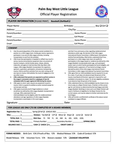 league official player registration form printable