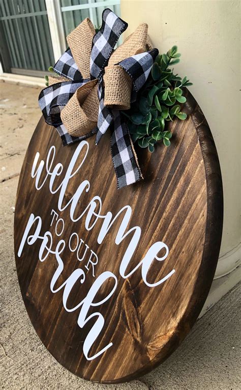 Welcome To Our Porch Sign Round Door Sign Front Porch Decor Etsy
