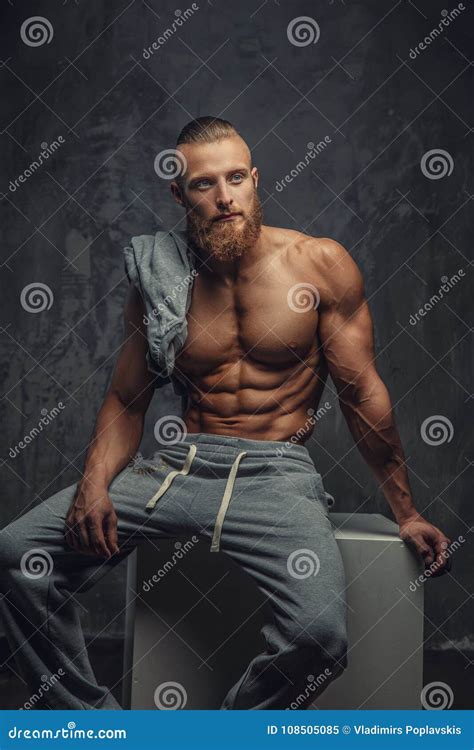 Portrait Of Muscular Shirtless Man With Beard Stock Image Image Of