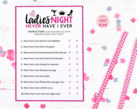 Ladies Night Games Never Have I Ever Printable Game Etsy Ladies