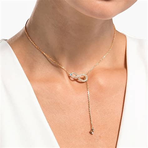 Swarovski Crystal Infinity Y Necklace White Rose Gold Tone Plated