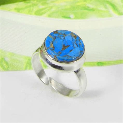 Natural Mohave Copper Blue Turquoise Ring 925 Sterling Silver Etsy
