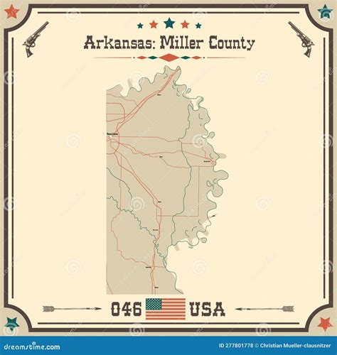 Vintage Map Of Miller County In Arkansas Usa Stock Vector