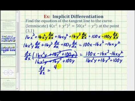 Ex Implicit Differentiation Equation Of Tangent Line Math Help From Arithmetic Through