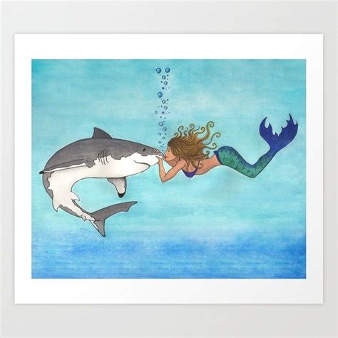 Buy The Shark And The Mermaid Art Print By Lindusmaximus86 Worldwide
