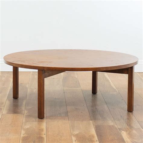 Solid Wood Mid Century Modern Round Coffee Table Loveseat Vintage