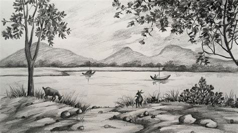 Simple Nature Drawing With Pencil Pencil Drawing Scenery Simple