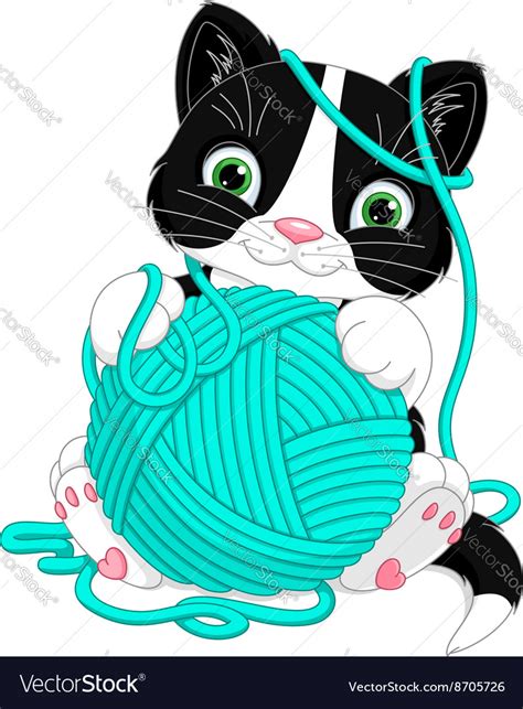 Kitten With Yarn Ball Royalty Free Vector Image