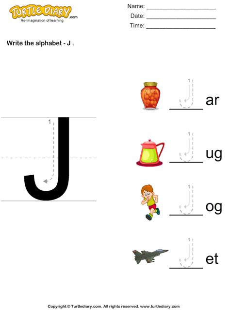 Write Alphabet J In Uppercase Turtle Diary Worksheet