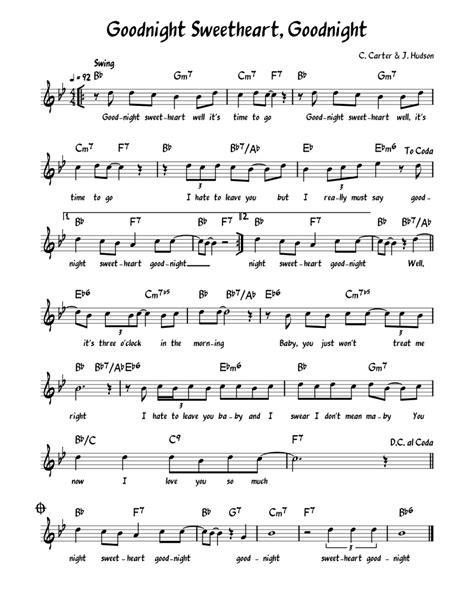 Goodnight Sweetheart Goodnight Sheet Music For Piano Solo Easy