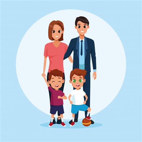 Familia Padres Y Niños Dibujos Animados Vector Gratis