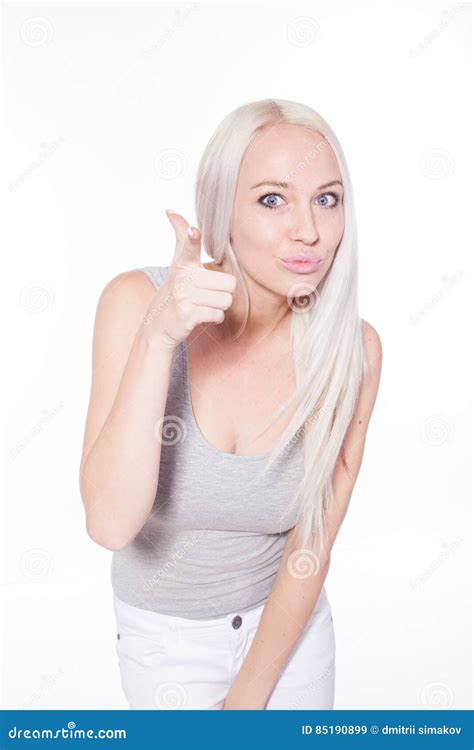 Blonde Girl Shows The Direction Fingers Stock Image Image Of Betrayal