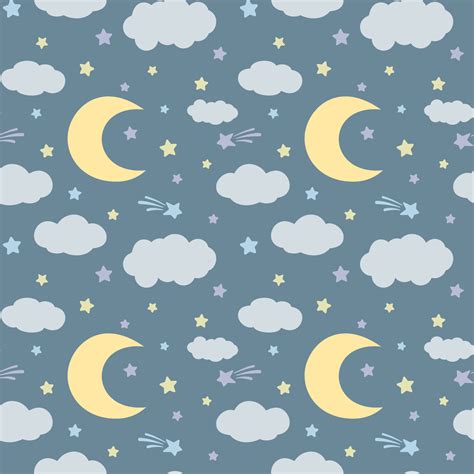 Cartoon Boho Pastel Moon And Stars Seamless Pattern On Dark Background