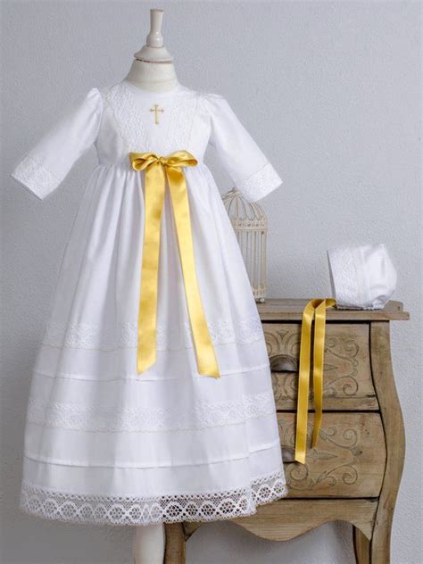 Ich biete traumhafte brautkleider zu niedrigen preisen an. Christening robe with Cap, Gr. 56-86, Cotton, gold ...