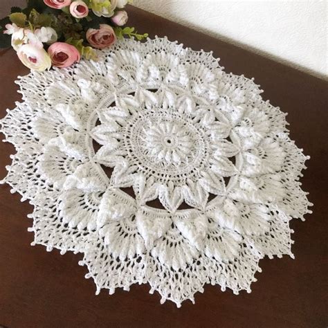 Large Crochet Doily White Cotton Textured Doily Lace Round Etsy