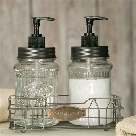 Vintage Hoosier Jar Soap And Lotion Caddy With Glass Dispensers