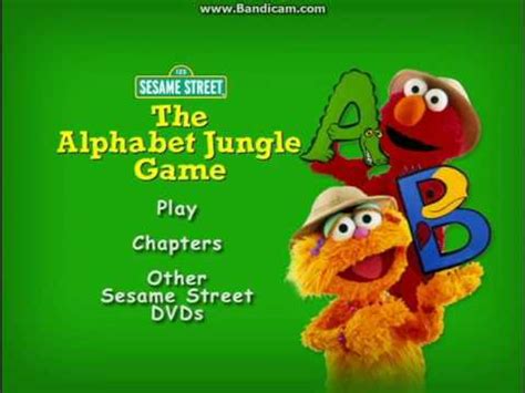 Through the course of about 200 friendly, colorful videos and interactive lessons, kids will learn all about the alphabet and practice sight words, word families, and simple sentences. Sesame Street The Alphabet Jungle Game DVD Menu - YouTube