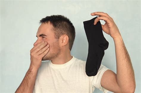 Man Keeps Socks Bad Smell From Worn Socks Stench Stink Smell Reek Stock