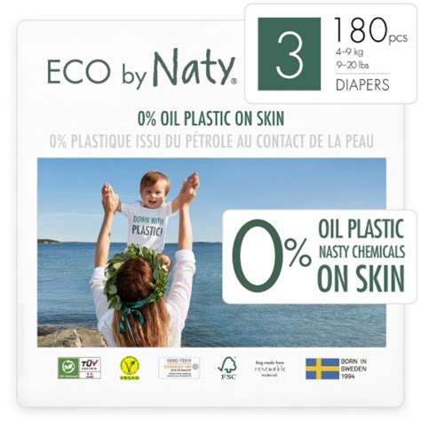 Eco By Naty Size 3 Disposable Diapers 180 Count 6 Packs Of 30 Ct Qfc