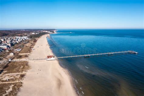 Aerial View Of The Coastline Around City Of Ahlbeck On The Peninsula Usedom In Germany During A