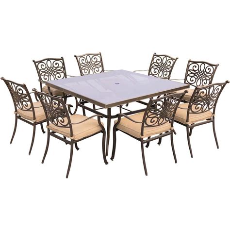Hanover Traditions 9 Piece Aluminum Outdoor Dining Set With Square