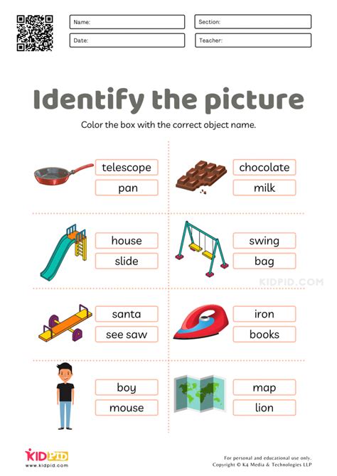 Identifying Objects Words Worksheets For Kids Kidpid