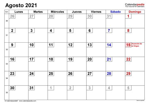 Calendario 2021 En Word Excel Y Pdf Calendarpedia