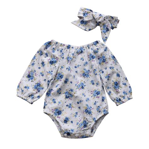 Babies Blue Floral Bodysuit Newborn Kids Baby Girls Flower Clothes