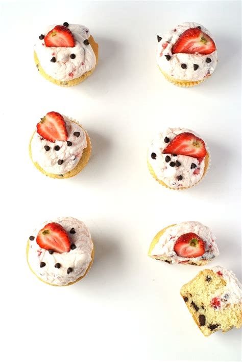 Vanilla cupcake with strawberry filling and chocolate icing. Chocolate Chip Cupcakes with Strawberry Whipped Cream ...