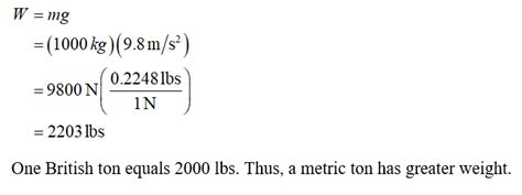 Answered: A metric ton is 1000 kg, and a British… | bartleby