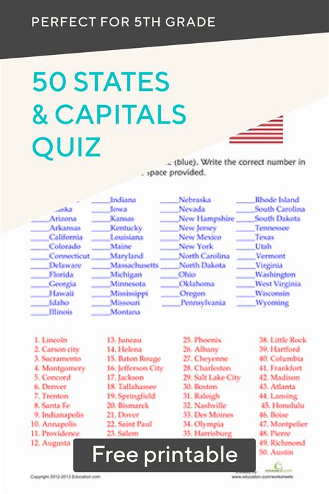 Printable States And Capitals