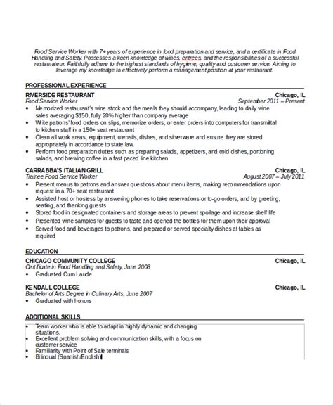 Free 7 Sample Waiter Resume Templates In Pdf Ms Word