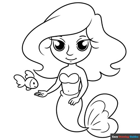 Simple Cute Mermaid Coloring Page Easy Drawing Guides