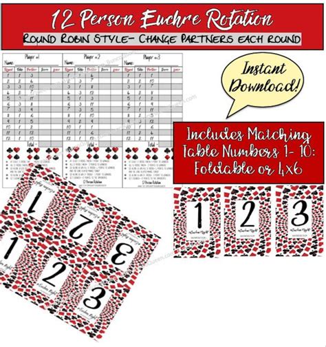 Buy 12 Person Euchre Rotation Score Sheeteuchre Tally W Table Online