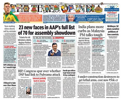Newspaper Headlines: Aam Aadmi Party Releases List Of Candidates For ...