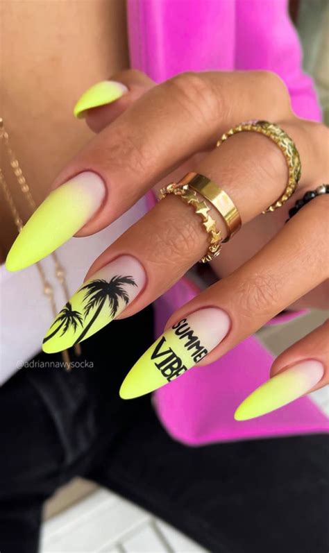 59 Summer Nail Colours And Design Inspo For 2021 Ombre Neon Yellow