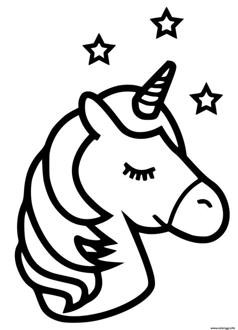 Comment imprimer un dessin de licorne ? Coloriage Licorne Emoji Kawaii Etoiles Dessin Licorne à ...