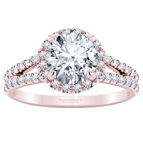 Round Diamond Halo Split Shank Engagement Ring At Diamond
