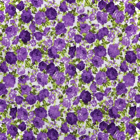 Vintage Purple Rose Cotton Fabric Purple Roses Printed On White