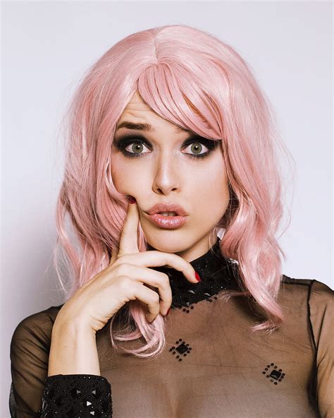 Lauren Summer Women Model Pink Hair Pink Lipstick Red Nails