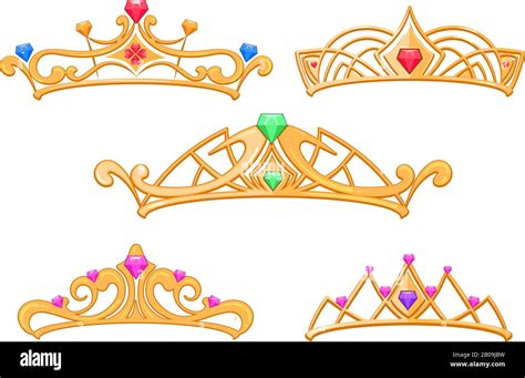 Corona De Princesa Vectorial Tiaras Con Gemas De Dibujos Animados
