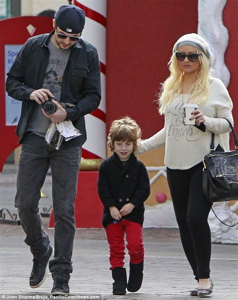 Christina Aguilera Takes Her Son Max Whos Wearing Red To Visit