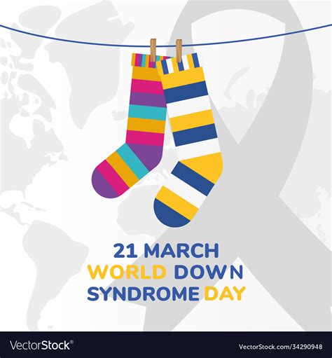 World Down Syndrome Day Striped Socks Hanging Vector Image