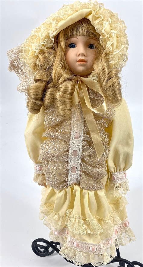 vintage collectible victorian porcelain doll blonde hair and etsy blonde hair yellow dress