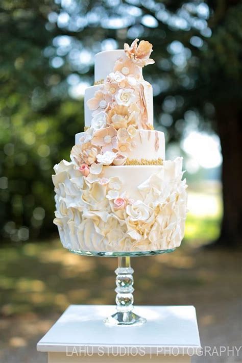 Blush Ruffles And Flowers Wedding Cake Cake By Emma Cakesdecor