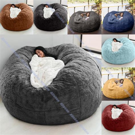 New Microsuede Ft Foam Giant Bean Bag Memory Living Room Chair Lazy Sofa Cover Ebay