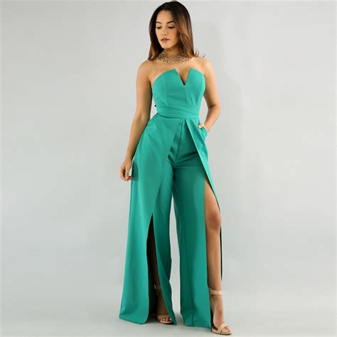 2019 New White Jumpsuit For Women Sexy Fashion Stitching Long Pant