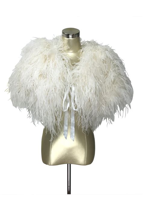Ultra Ostrich Hollywood Glamour 1930s Vintage Style Harlow Wrap Ivory
