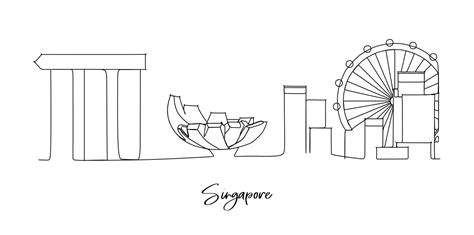 Singapore Landmark Skyline Continuous One Line Drawing 4528194 Vector
