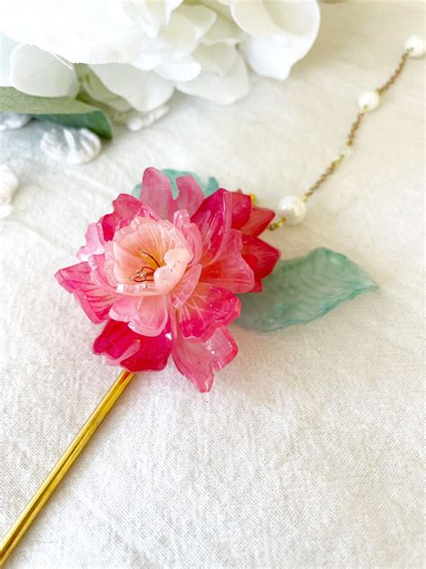 Flower Sakura Cherry Blossom Chinese Hair Pin With Long Beaded Tassel